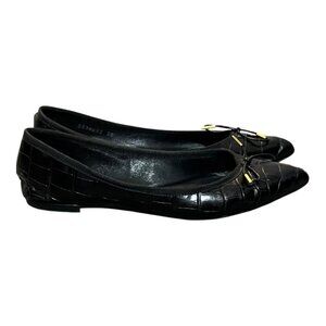 AGL Jomy Pointed Toe Ballet Flat Women's Size 38 Black Leather Made In Italy